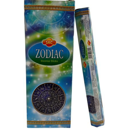 Incenso Zodiaco SAC - Confezione da 6 pacchetti esagonali da 20 bastoncini ciascuno, per un totale di 120 bastoncini di incenso.