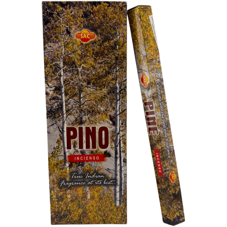 Incenso de Pinheiro SAC - Caixa com 6 pacotes hexagonais de 20 varetas cada, totalizando 120 varetas de incenso.