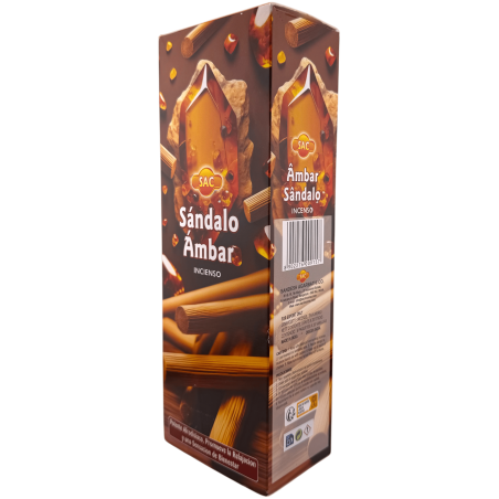 Encens ambré au bois de santal SAC - Boîte de 6 paquets hexagonaux de 20 bâtonnets chacun, soit 120 bâtonnets d'encens