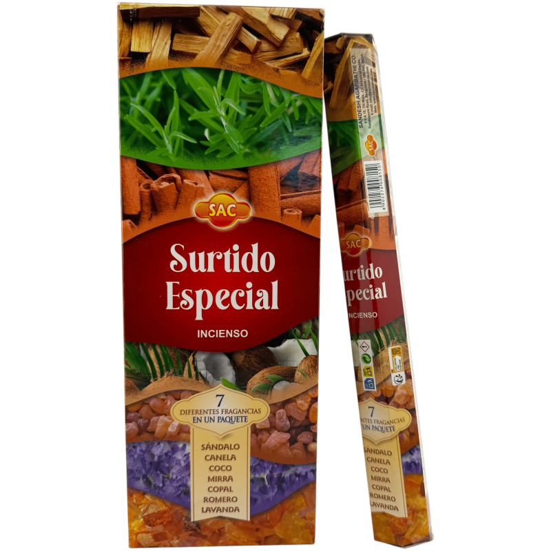SAC Wierook Speciaal Assortiment - Doos met 6 zeshoekige verpakkingen van elk 20 stokjes, 120 wierookstokjes-WIEROOKS SAC-HOSTENATURA