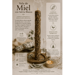 Honungsljus med vit salvia - 100% äkta bivax - Energirening och andlig förnyelse