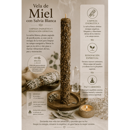 Honigkerze mit weißem Salbei – 100 % echtes Bienenwachs – Energetische Reinigung und spirituelle Erneuerung