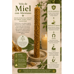Vela de Miel con Abrotano - 100% Cera de Abeja Auténtica - Escudo energético, apertura de caminos, suerte, fuerza, magnetismo...