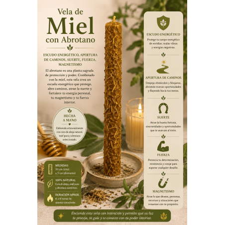 شمعة العسل مع خشب الصندل الجنوبي - شمع نحل أصلي 100% - درع طاقة، فتح المسارات، حظ، قوة، جاذبية...