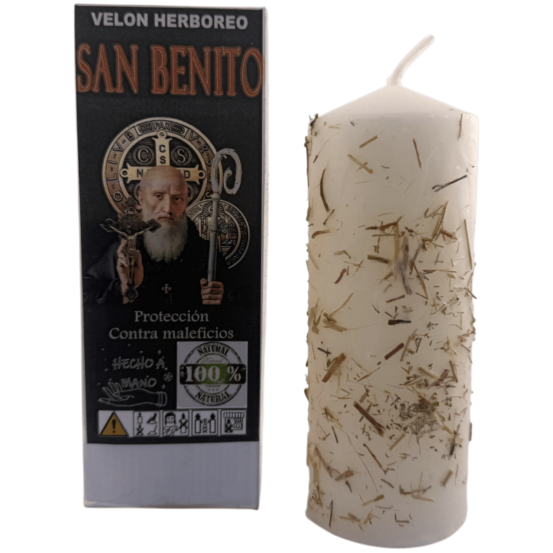 Velón Herboreo San Benito - Velón Esotérico 14x6cm - Protección contra maleficios-Velones Herboreos con Propósito  - Velones Esotéricos-HOSTENATURA