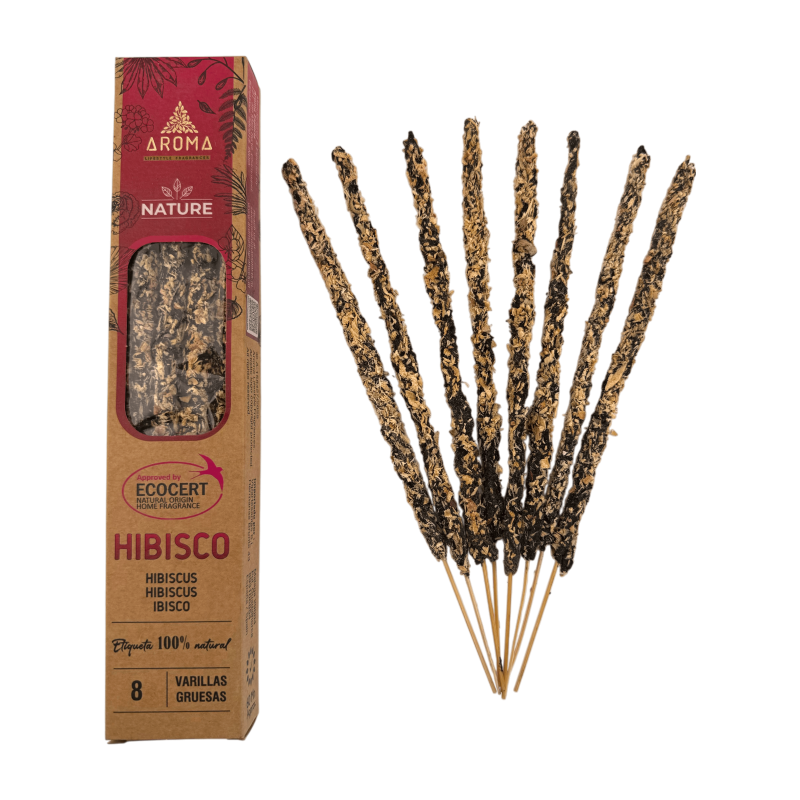Incenso de Hibisco Orgânico AROMA Nature - 8 varetas, duração de 1 hora-Fragrâncias de aroma natural de incenso orgânico-HOSTENATURA