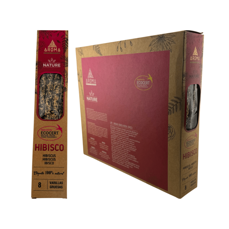 AROMA Nature Organic Hibiscus Incense Box - 12 boxes of 8 thick sticks-AROMA Nature Organic Incense Boxes-HOSTENATURA