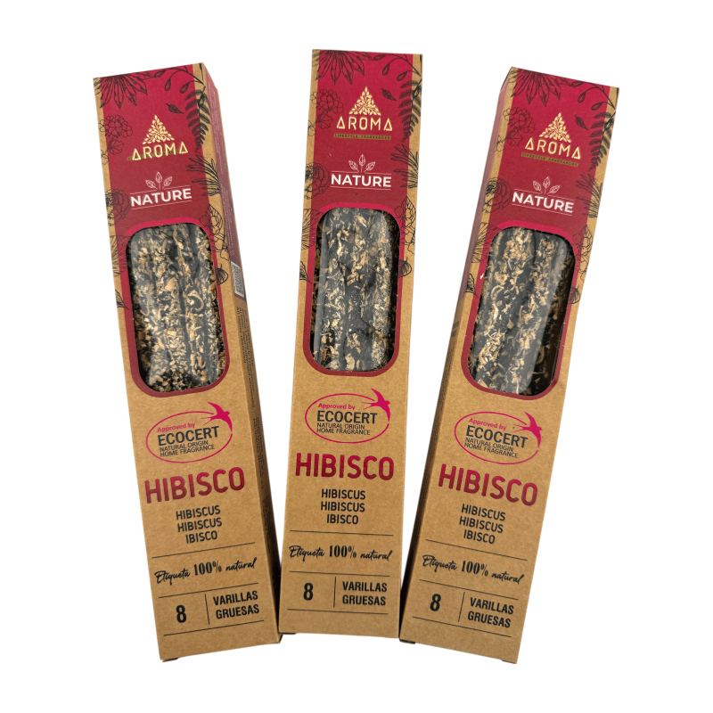 Pack of 3 Organic Hibiscus Incense AROMA Nature - 8 sticks, 1 hour duration-AROMA Nature Organic Incense Savings Packs-HOSTENATURA