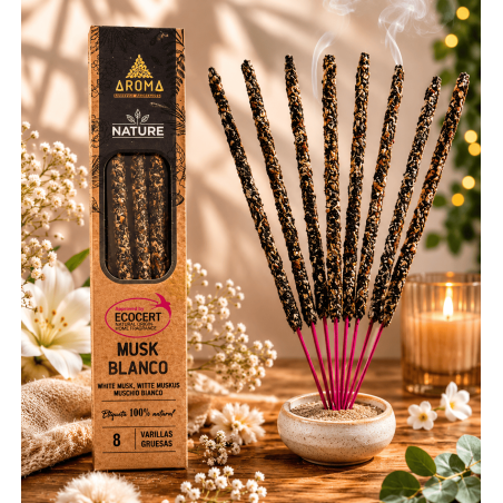 Incienso Orgánico Almizcle Blanco AROMA Nature - 8 varillas 1h duración