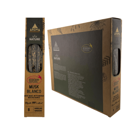 Coffret d'encens bio Musc blanc AROMA Nature - 12 boîtes de 8 bâtonnets épais