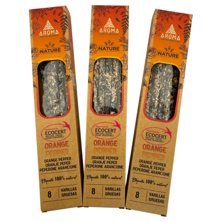 Pacote com 3 Incensos Orgânicos de Pimenta Laranja AROMA Nature - 8 varetas, duração de 1 hora