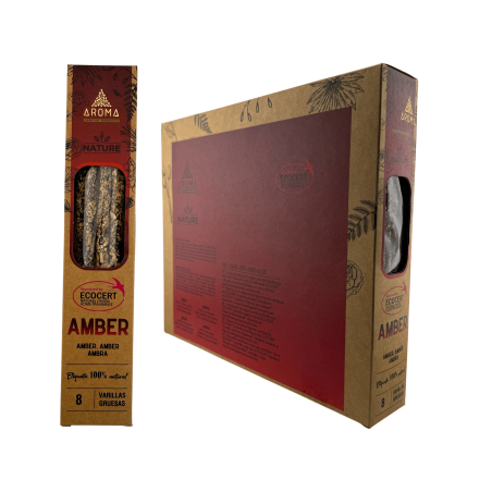 Coffret d'encens à l'ambre bio AROMA Nature - 12 boîtes de 8 bâtonnets épais