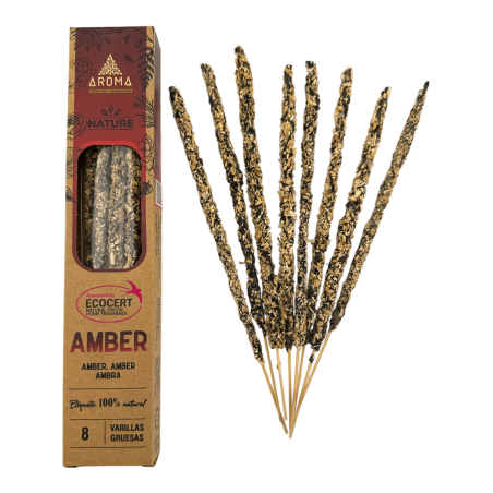 Caja Incienso Orgánico Ámbar AROMA Nature - 12 cajitas de 8 barritas gruesas