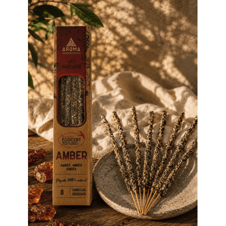 Coffret d'encens à l'ambre bio AROMA Nature - 12 boîtes de 8 bâtonnets épais