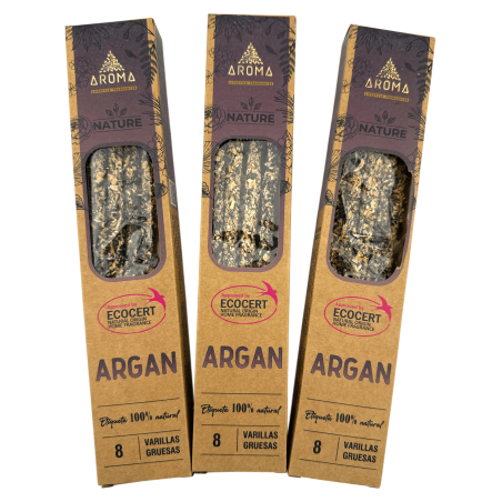 Lot de 3 encens bio à l'argan AROMA Nature - 8 bâtonnets, durée 1 heure