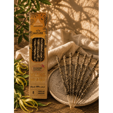 AROMAネイチャー オーガニック イランイランお香 - 8本入り、持続時間1時間