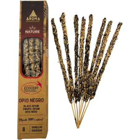 Tămâie organică cu opiu negru AROMA Nature - 8 bețișoare, durată 1 oră