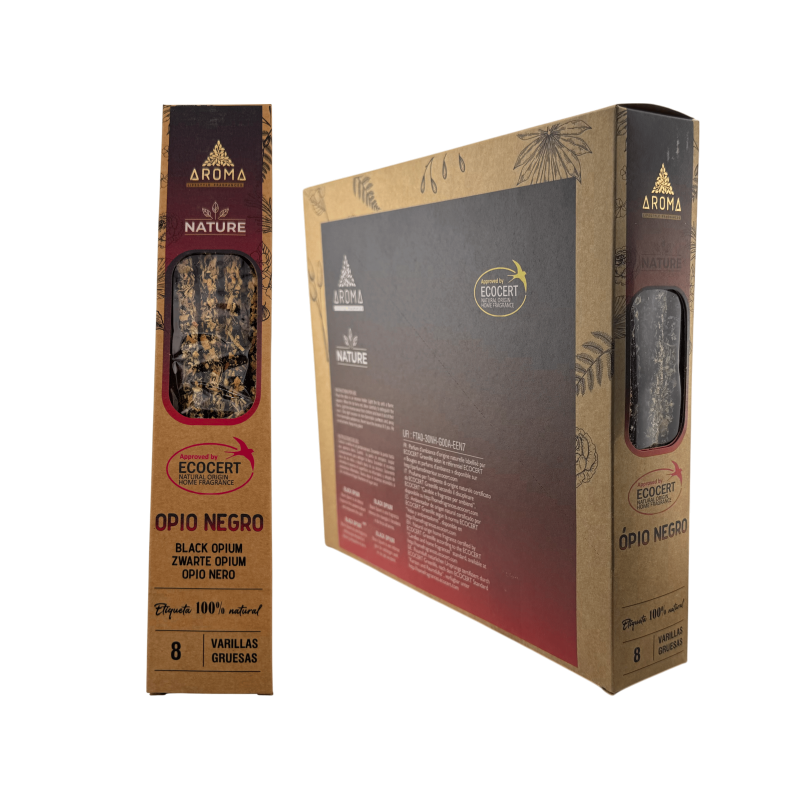 AROMA Nature Organic Black Opium Incense Box - 12 boxes of 8 thick sticks-AROMA Nature Organic Incense Boxes-HOSTENATURA