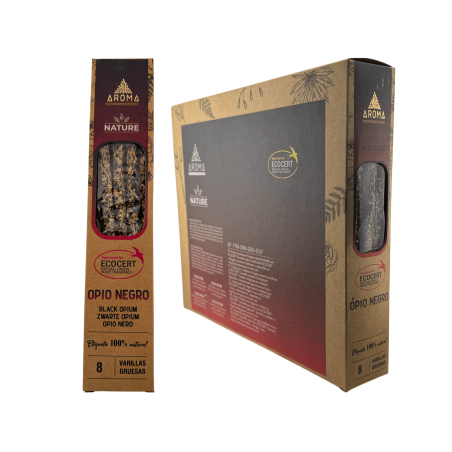 AROMA Nature Scatola di incenso all'oppio nero biologico - 12 scatole da 8 bastoncini spessi