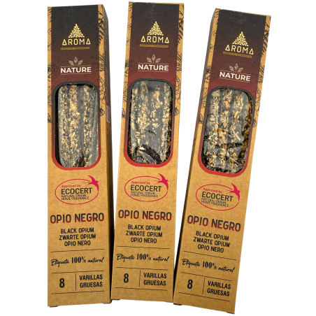 3-pack ekologisk svart opiumrökelse AROMA Nature - 8 pinnar, 1 timmes varaktighet