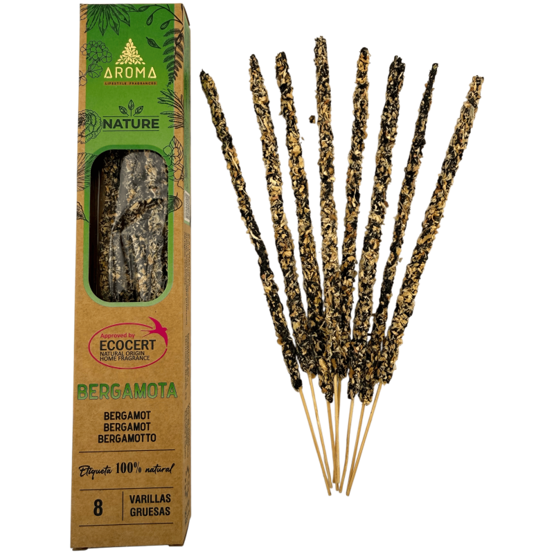 Incenso de Bergamota Orgânico AROMA Nature - 8 varetas, duração de 1 hora-Fragrâncias de aroma natural de incenso orgânico-HOSTENATURA