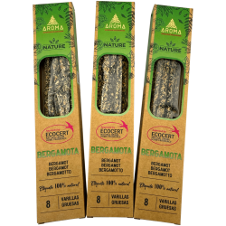 Pack of 3 Organic Bergamot Incense AROMA Nature - 8 sticks, 1 hour duration