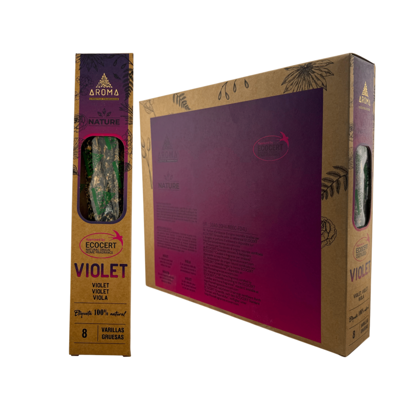 Caja Incienso Orgánico Violeta AROMA Nature - 12 cajitas de 8 barritas gruesas-Cajas Incienso Orgánico AROMA Nature-HOSTENATURA