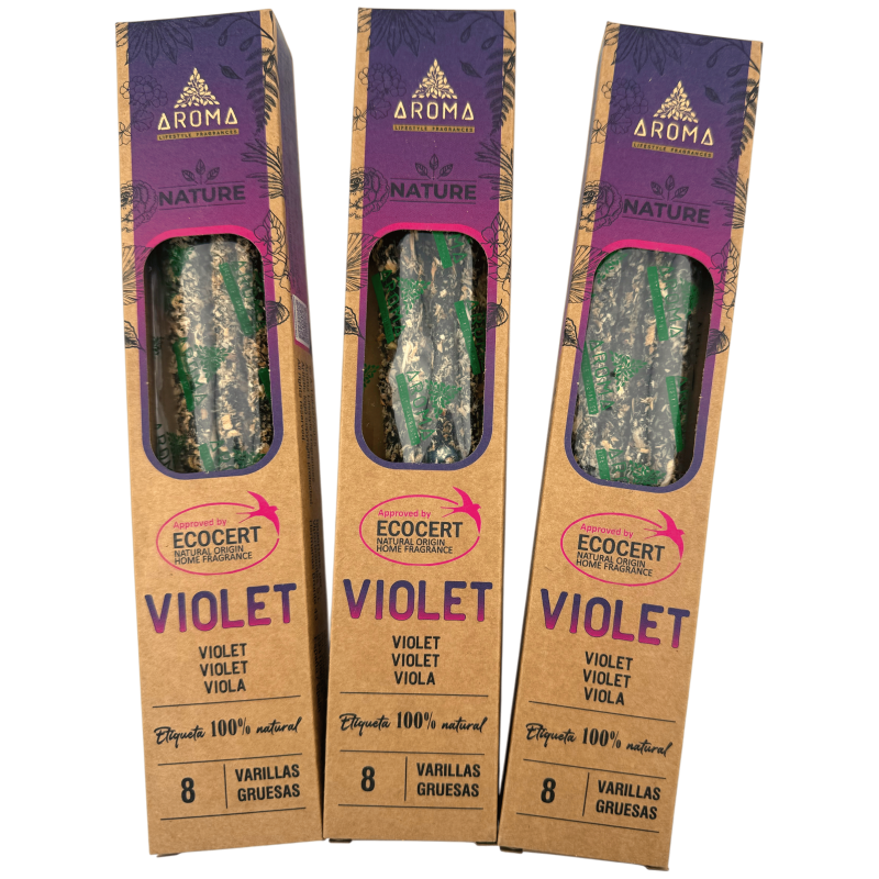Pack 3x Incienso Orgánico Violeta AROMA Nature - 8 varillas 1h duración-Packs Ahorro Incienso Orgánico AROMA Nature-HOSTENATURA