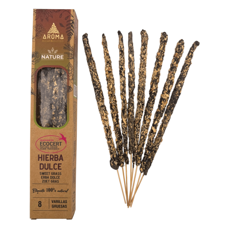Organic Sweet Grass Incense AROMA Nature - 8 sticks, 1 hour duration