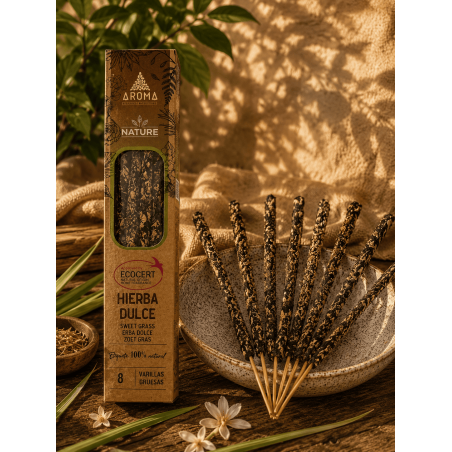 Bio-Süßgras-Räucherstäbchen, Duft AROMA Natur – 8 Stück, Brenndauer: 1 Stunde