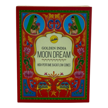 Cônes d'encens SREE VANI Golden India Backflow Moon Dream - Paquet de 10 cônes à reflux
