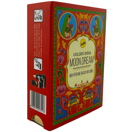 Conos Incienso Reflujo Sueño de Luna SREE VANI Golden India - Paquete de 10 conos blackflow