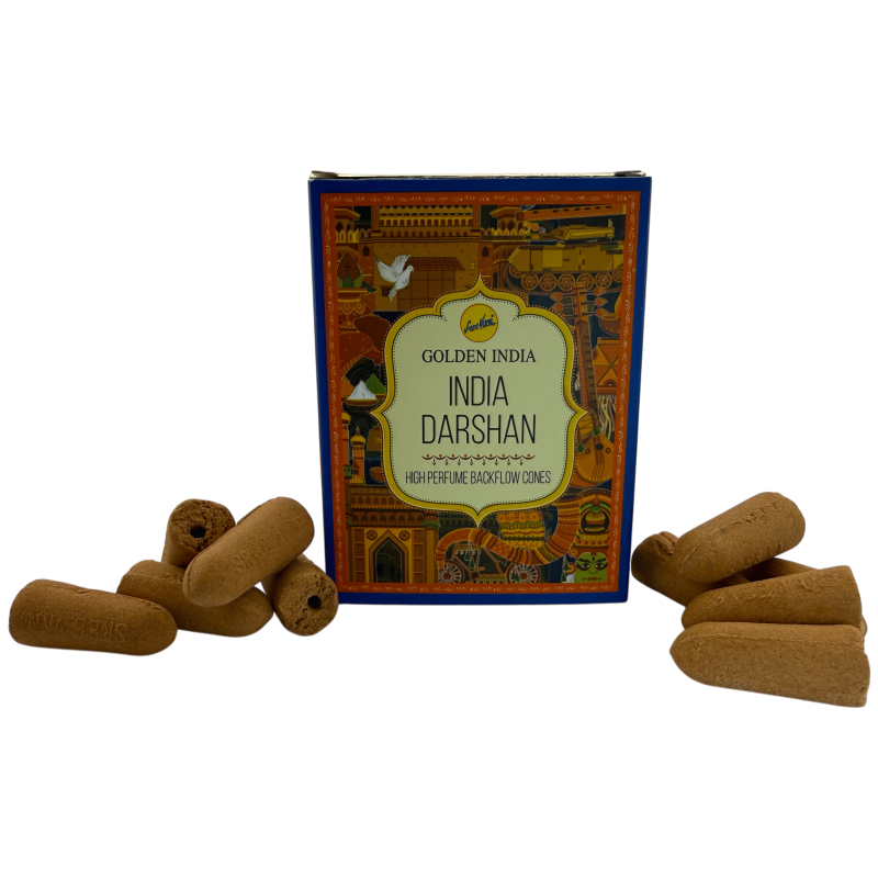Backflow wierookkegels Aromas of India SREE VANI India Darshan Golden India - Pak van 10 blackflow kegels-WIEROOK GOUDEN INDIA SREE VANI-HOSTENATURA