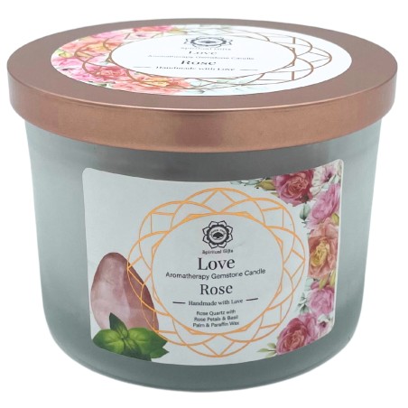 Vela de Soja de Rosa Y Piedra Preciosa Cuarzo Rosa - Amor  - 7