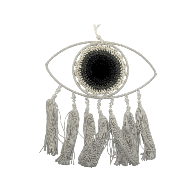Crochet Dreamcatcher with Turkish Eye 9cm White-BALI DREAM CATCHER-HOSTENATURA