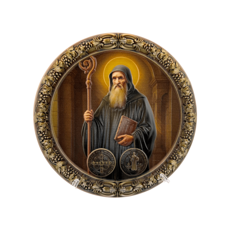 Harsbeeldje van Sint Benedictus op een schaal, 20 cm-FIGURAS RELIGIOSAS-HOSTENATURA