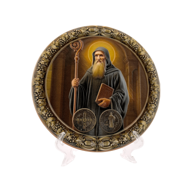 Harsbeeldje van Sint Benedictus op een schaal, 20 cm