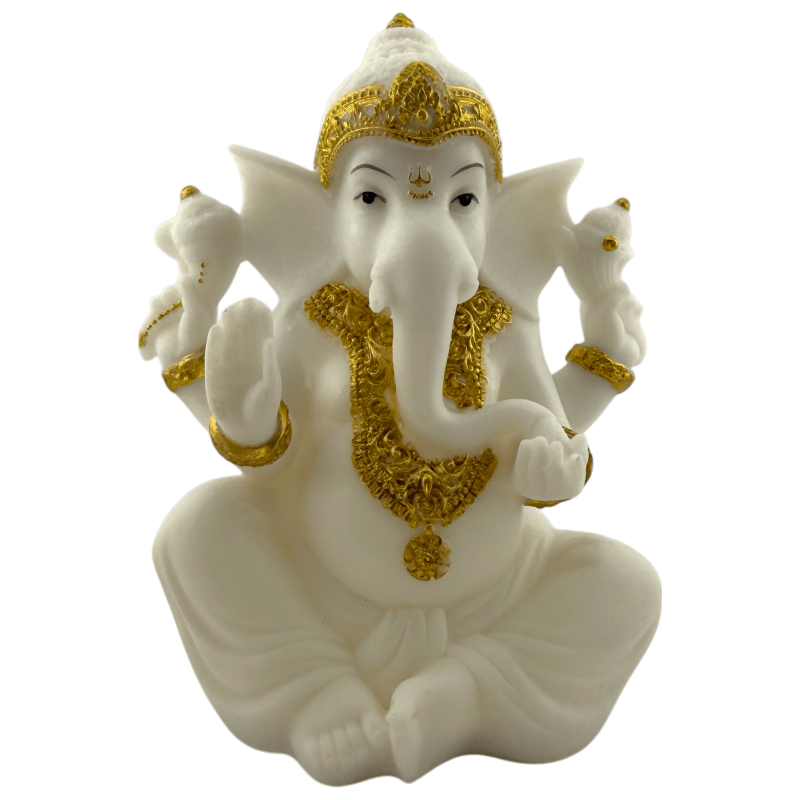 Figura Ganesha Blanc i Or 15x10x8cm-FIGURES GANESHA-HOSTENATURA