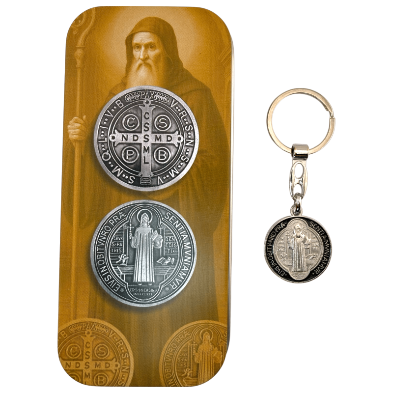 St. Benedict Medal Keychain in Tin-FIGURAS RELIGIOSAS-HOSTENATURA