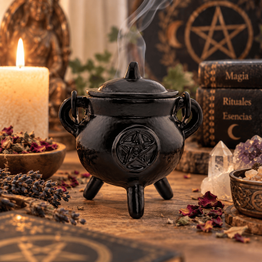 Quemador Caldero Wicca Hierro 10cm con pentagrama