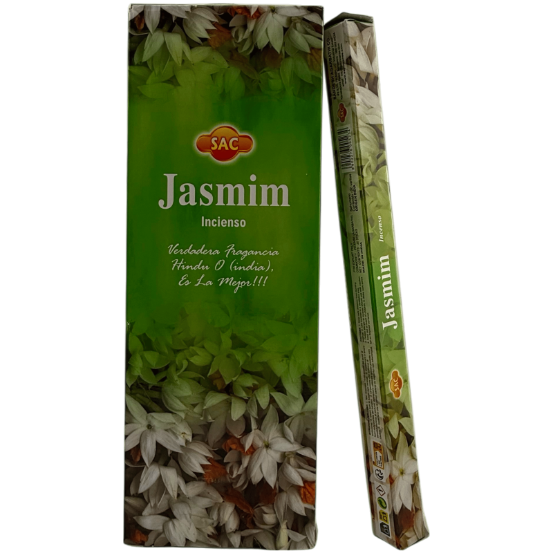 SAC Jasmin-Räucherstäbchen – Schachtel mit 6 sechseckigen Packungen à 20 Stäbchen, insgesamt 120 Räucherstäbchen-SAC-HOSTENATURA