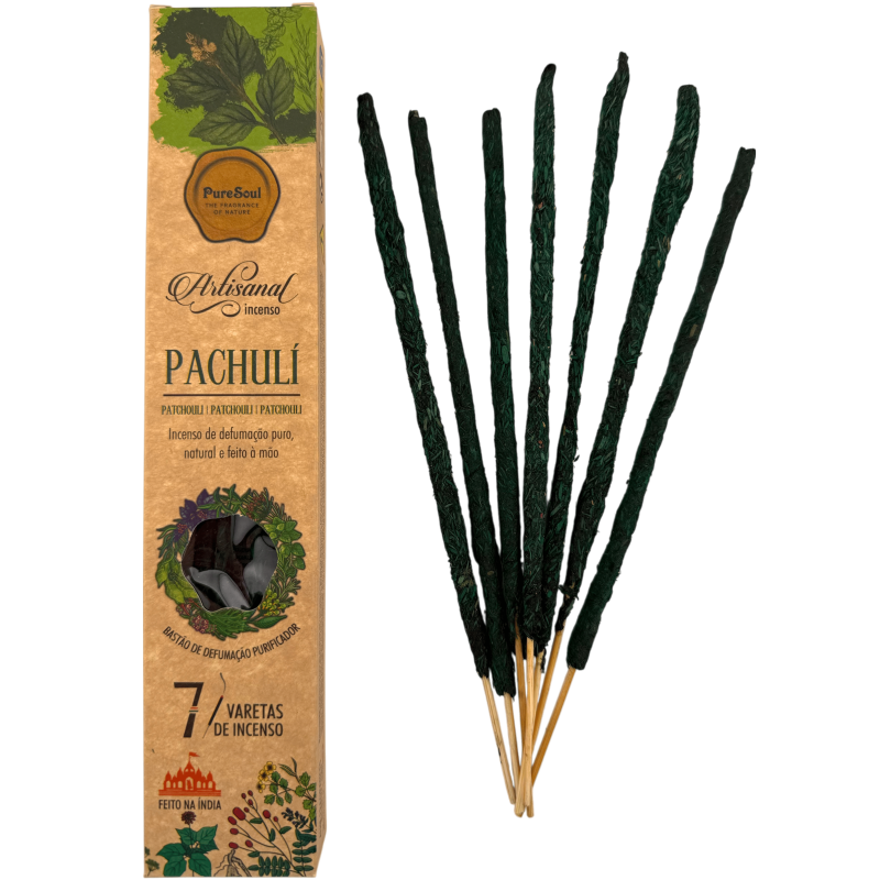 Pure Soul AUM Fragrances Artisan Patchouli Rökelse - 7 Ekologiska Pinnar-Pure Soul AUM Fragrances Handgjord rökelse-HOSTENATURA