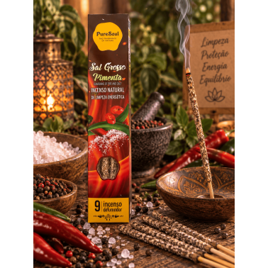 Incienso natural Sal Gruesa y Pimienta Pure Soul AUM Fragrances - 9 barritas orgánicas defumación