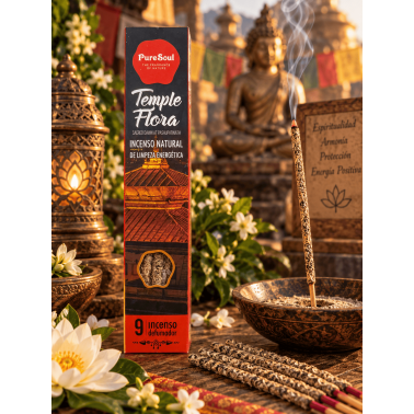 Incienso natural Temple Flora Pure Soul AUM Fragrances - 9 barritas orgánicas defumación