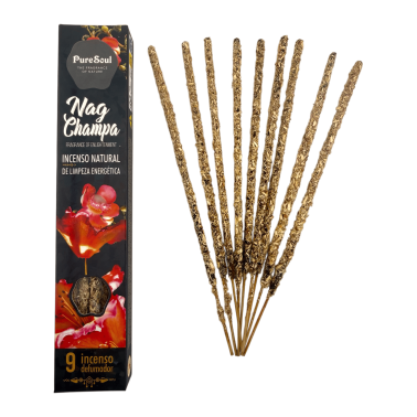 Incienso natural Nag Champa Pure Soul AUM Fragrances - 9 barritas orgánicas defumación