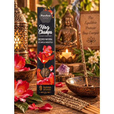 Incienso natural Nag Champa Pure Soul AUM Fragrances - 9 barritas orgánicas defumación