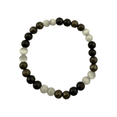 Pulsera Triple Protección - Pirita, Selenita y Turmalina - Equilibrio entre la protección, prosperidad y limpieza espiritual