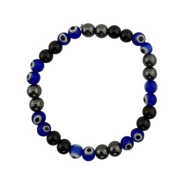 Pulsera Triple Protección - Onix Negro, Hematita y Ojo Turco - Poderoso talisman contra el mal de ojo y malas energías