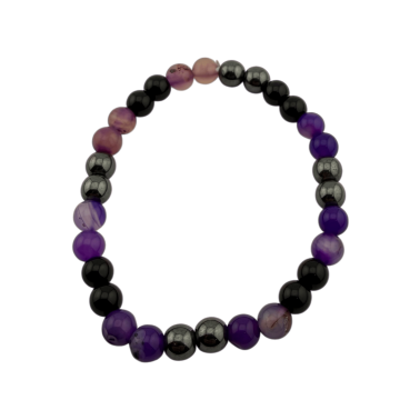 Bracciale a tripla protezione per amore e coraggio - Onice nero, ematite e agata viola - Cura la rabbia interiore e favorisce l'