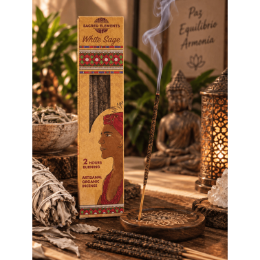 Tămâie SACRED ELEMENTS HEM cu Salvie Albă - 8 Bețișoare Organice Lucrate Manual